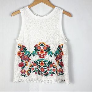 Maeve (Anthropologie) Crochet Embroidered Tank Top | White | Size Small